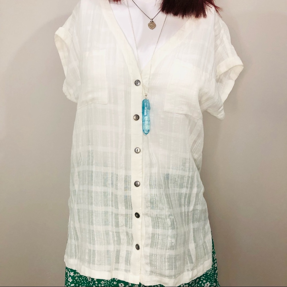 Cream Jeans West textured top with metal buttons 8 - Picture 5 of 10